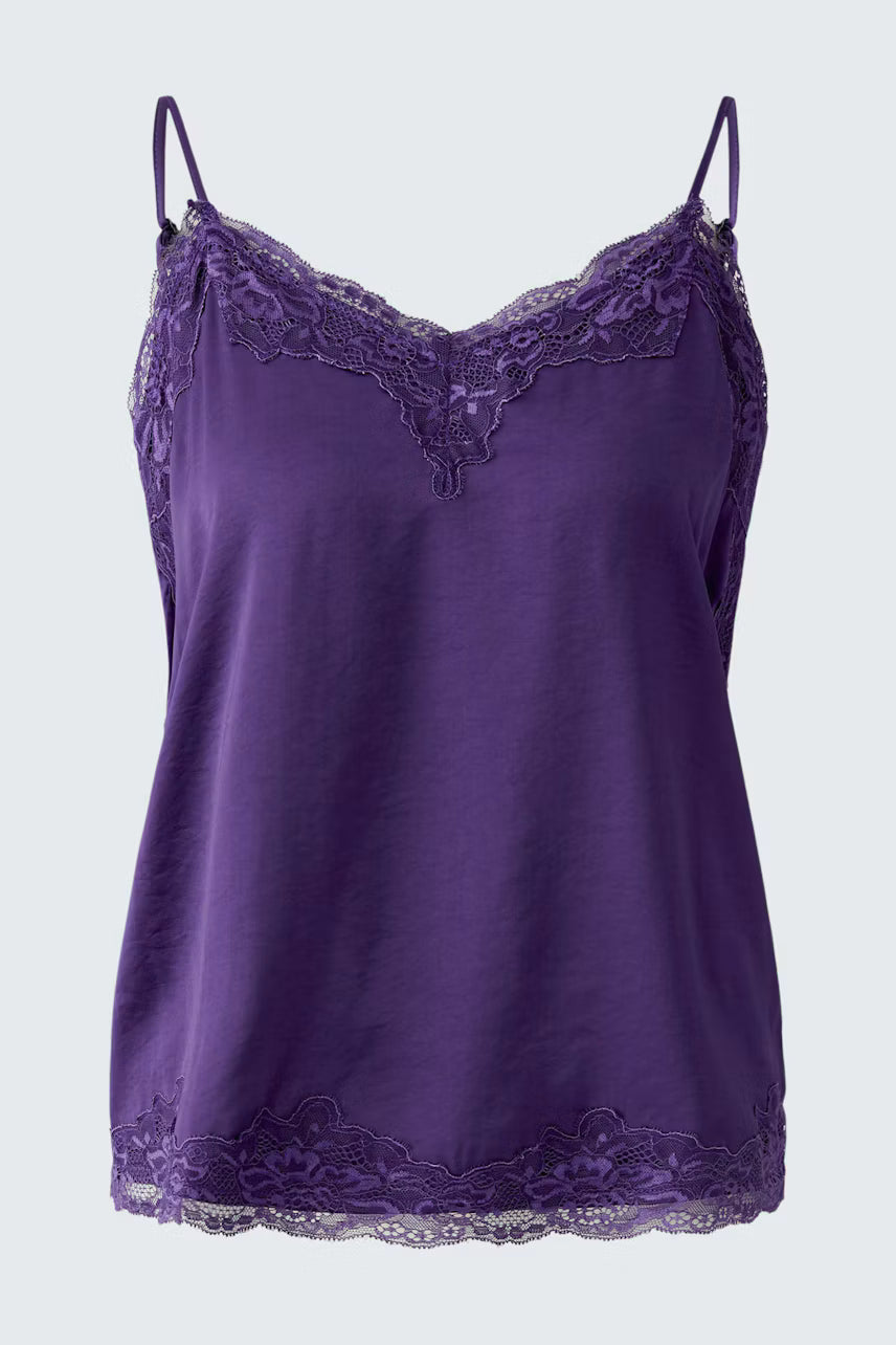 Oui Satin Tank With Lace