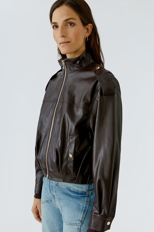 Oui Imitation Leather Jacket - dark brown