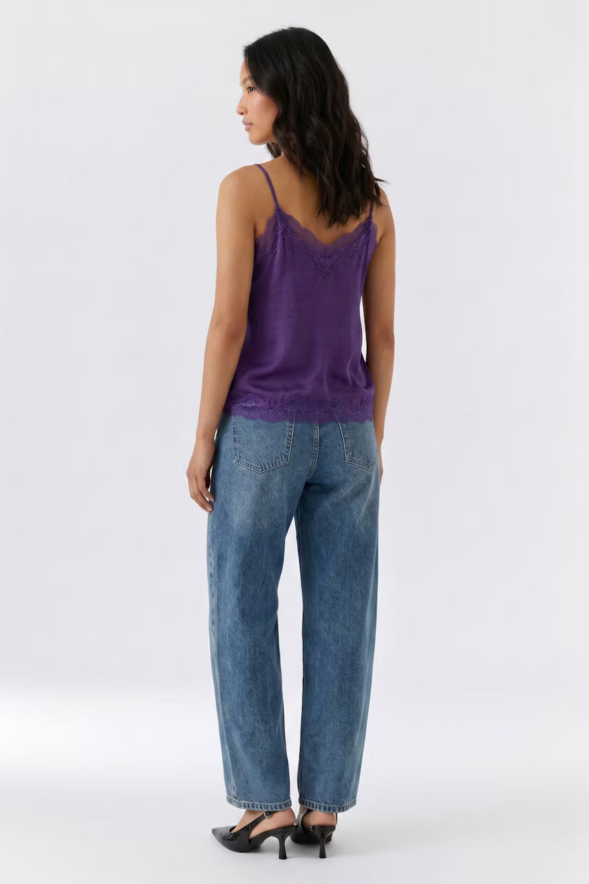 Oui Satin Tank With Lace