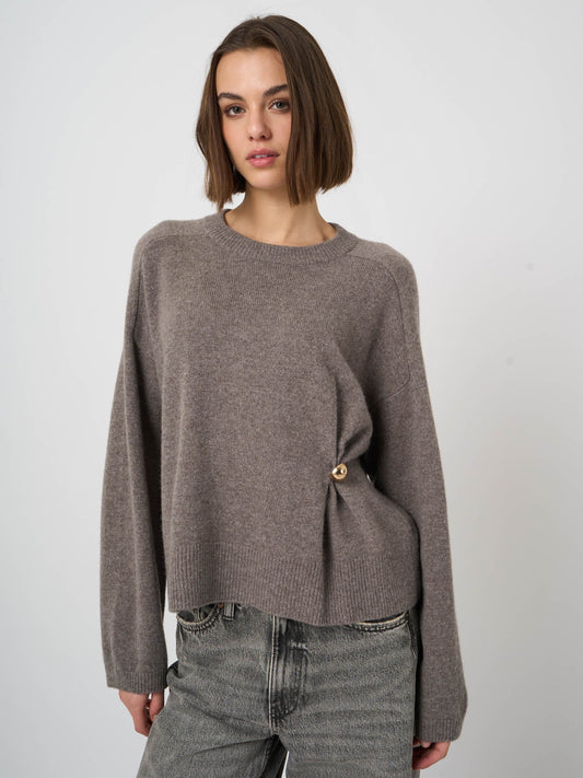 Repeat Cashmere Italian Lambswool Boxy Sweater with Side Button Detail