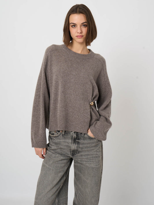 Repeat Cashmere Italian Lambswool Boxy Sweater with Side Button Detail