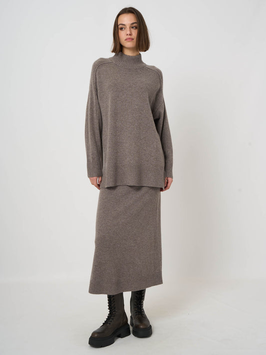 Long Italian Lambswool Sweater with Mock Neck