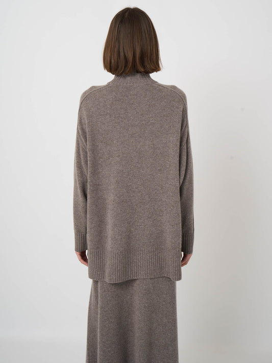 Long Italian Lambswool Sweater with Mock Neck