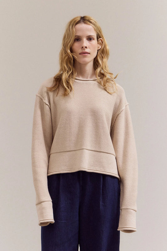 Grade and Gather Rolled Edge Detail Long Sleeve Top