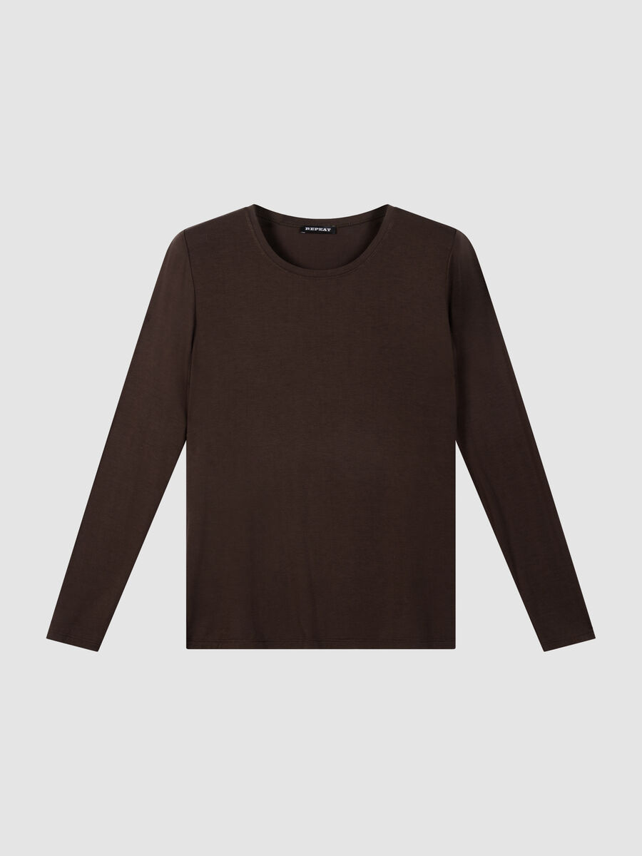 Repeat Cashmere Slim-Fit Jersey Long-Sleeve Top with Round Neckline