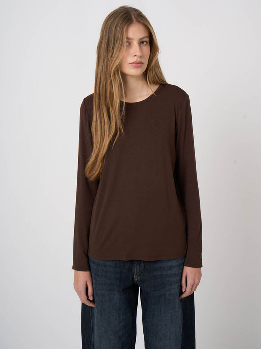 Repeat Cashmere Slim-Fit Jersey Long-Sleeve Top with Round Neckline
