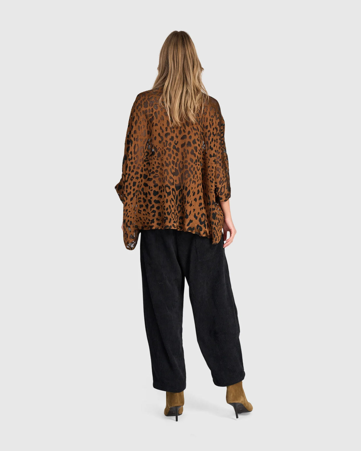 Alembika Top Bodhi Draped Blouse, Cognac Leopard