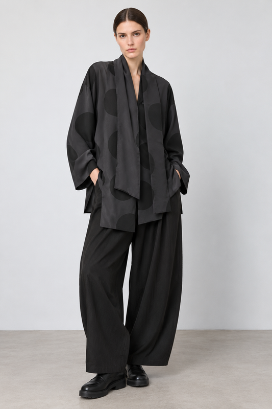 Neirami Oversized Polka Dot Ribbon Collar Shirt