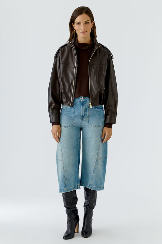 Oui Imitation Leather Jacket - dark brown