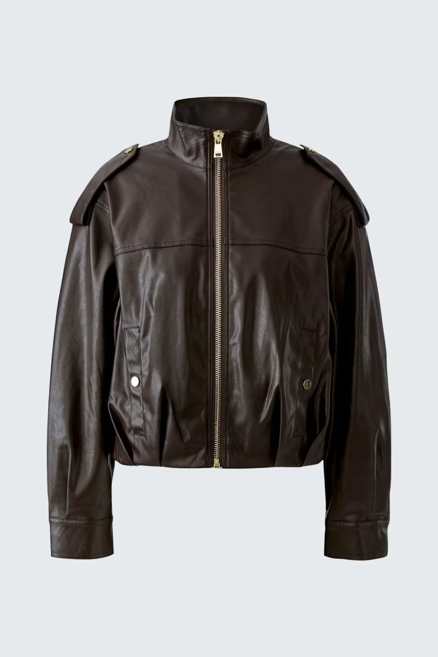 Oui Imitation Leather Jacket - dark brown