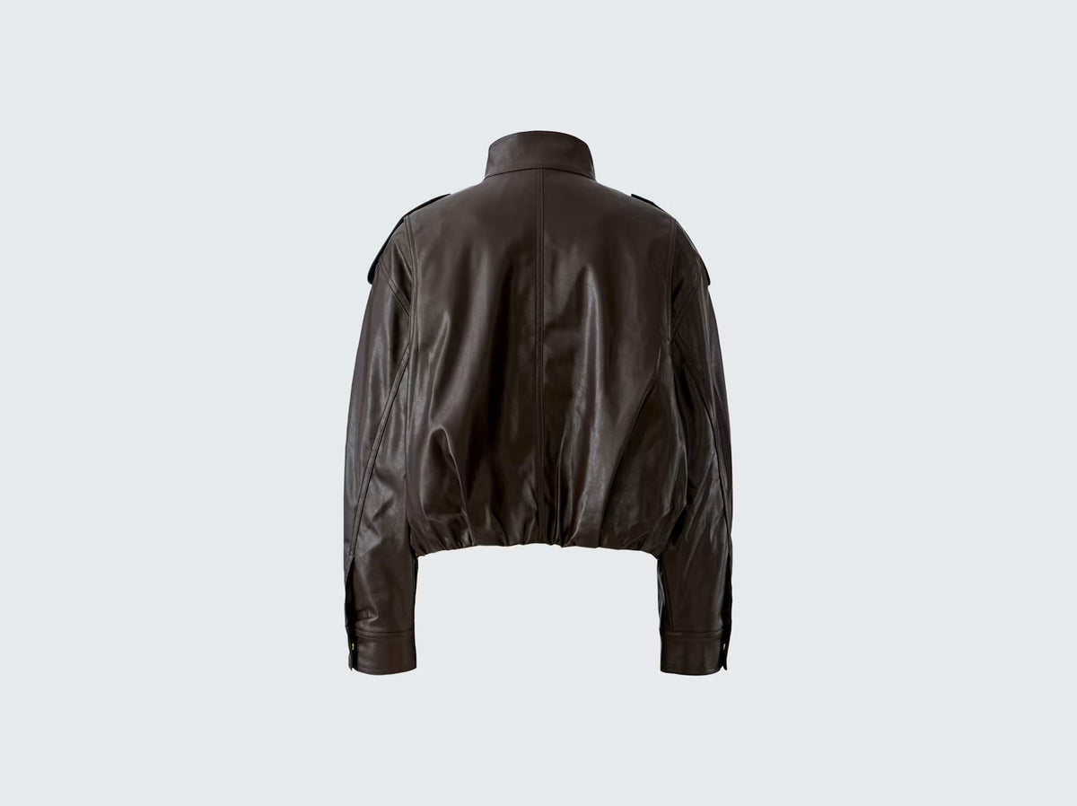 Oui Imitation Leather Jacket - dark brown