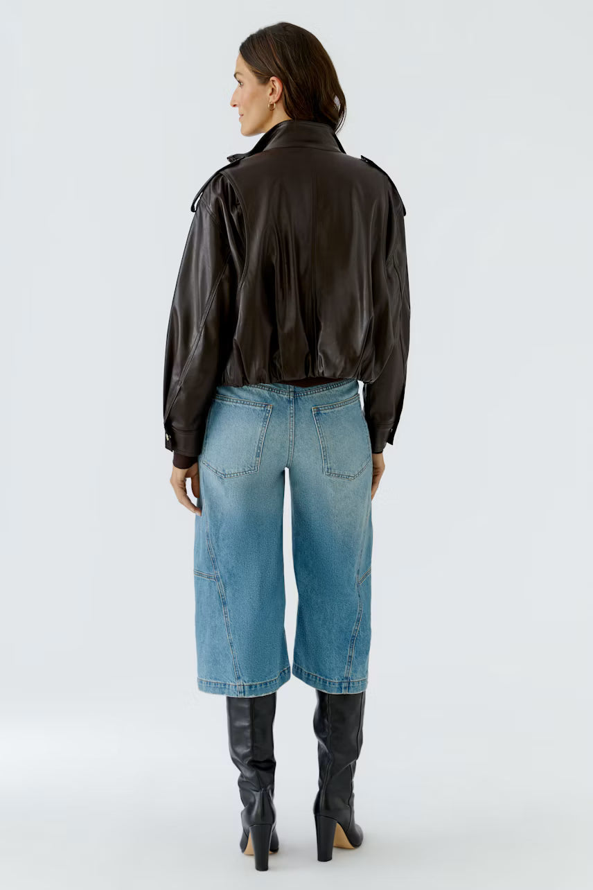 Oui Imitation Leather Jacket - dark brown